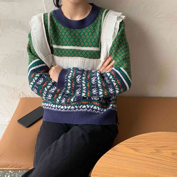 women's knits & tees autumn winter women sweater ruffles hem plaid striped knitted loose pullovers female vintage casual knit, White
women's knits & tees autumn winter women sweater ruffles hem plaid striped knitted loose pullovers female vintage casual knit, White