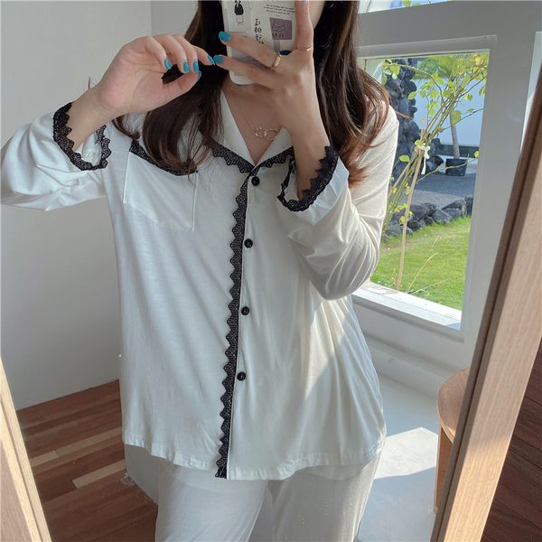 sleepwear two pieces suit gentle korean solid spring nightwear soft casual loose fashion long sleeves pajamas set, Black;red
sleepwear two pieces suit gentle korean solid spring nightwear soft casual loose fashion long sleeves pajamas set, Black;red