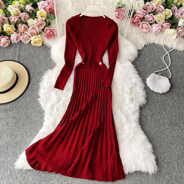 casual dresses temperament women's dress solid color v-neck pleasted knit female slim high waist a-line vestidos 2021 autumn winter, Black;gray
casual dresses temperament women's dress solid color v-neck pleasted knit female slim high waist a-line vestidos 2021 autumn winter, Black;gray