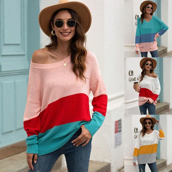 autumn women's european and american pullover sweater striped stitching strapless woman sweaters, White;black
autumn women's european and american pullover sweater striped stitching strapless woman sweaters, White;black