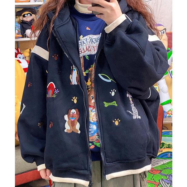 women's hoodies & sweatshirts 2021 fleece thick winter jackets women retro cute childlike animals embroidery oversized sweatshirt coats, Black
women's hoodies & sweatshirts 2021 fleece thick winter jackets women retro cute childlike animals embroidery oversized sweatshirt coats, Black