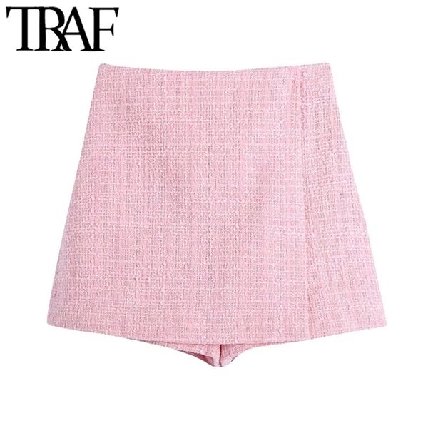 traf women chic fashion tweed shorts skirts vintage high waist back zipper female skort mujer 220307, White;black
traf women chic fashion tweed shorts skirts vintage high waist back zipper female skort mujer 220307, White;black