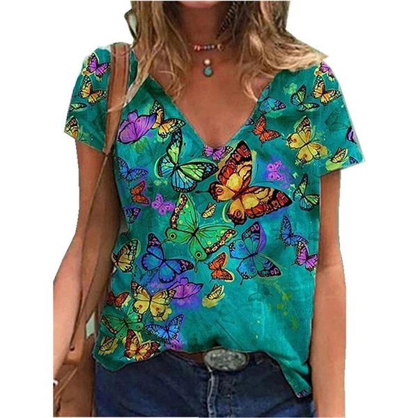 women's t-shirt women summer short sleeve butterfly printed v-neck casual loose t-shirts plus size streetwear pullover tee, White
women's t-shirt women summer short sleeve butterfly printed v-neck casual loose t-shirts plus size streetwear pullover tee, White