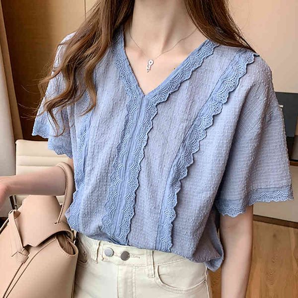 women's blouses & shirts shintimes v-neck lace pullover blue casual chiffon women blouse short sleeve 2021 summer woman clothes chemisi, White
women's blouses & shirts shintimes v-neck lace pullover blue casual chiffon women blouse short sleeve 2021 summer woman clothes chemisi, White