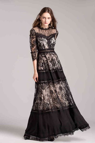a line vintage women transparent lace 3/4 sleeve maxi floor-length muslim luxury black white long dress new, Black;gray
a line vintage women transparent lace 3/4 sleeve maxi floor-length muslim luxury black white long dress new, Black;gray