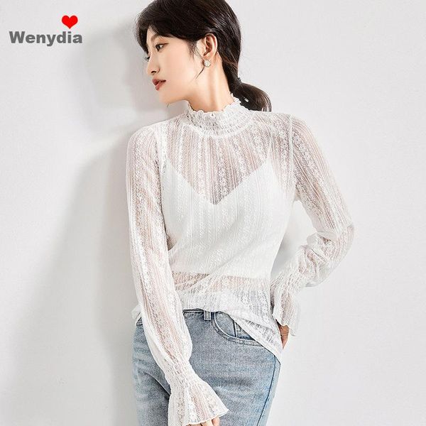 women's t-shirt wenydia lace blouse women 2021 summer sunscreen shirt stand collar mesh tees transparent see through flare long sleeve, White
women's t-shirt wenydia lace blouse women 2021 summer sunscreen shirt stand collar mesh tees transparent see through flare long sleeve, White