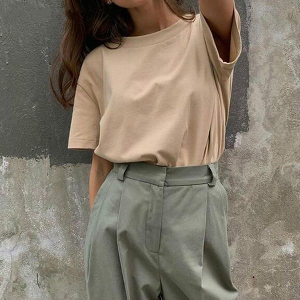 women's t-shirt basic cotton t shirt women summer oversized solid tees 7 color casual loose tshirt korean o neck female street style, White
women's t-shirt basic cotton t shirt women summer oversized solid tees 7 color casual loose tshirt korean o neck female street style, White