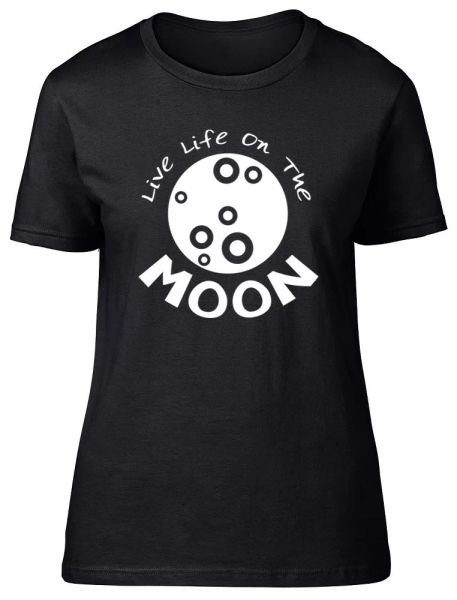 live life on the moon womens ladies fitted t-shirt, White;black 
live life on the moon womens ladies fitted t-shirt, White;black
