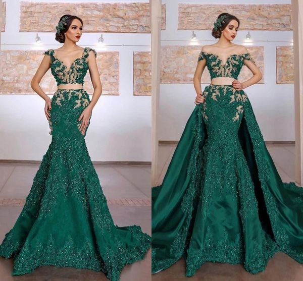 arabic two pieces wedding dress with detachable train lace applique green mermaid bridal gowns robe de soirée de mariage, White
arabic two pieces wedding dress with detachable train lace applique green mermaid bridal gowns robe de soirée de mariage, White