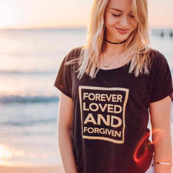 women's t-shirt forever loved and forgiven t shirt hipster christian baptism inspirational slogan grunge tumblr street style tees, White
women's t-shirt forever loved and forgiven t shirt hipster christian baptism inspirational slogan grunge tumblr street style tees, White