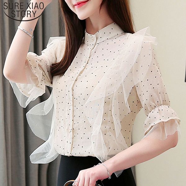fashion women chiffon solid elegant blouses summer short sleeve stand collar clothing casual dot 5467 50 210510, White
fashion women chiffon solid elegant blouses summer short sleeve stand collar clothing casual dot 5467 50 210510, White