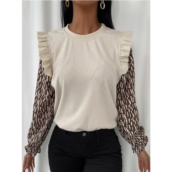 women's blouses & shirts fashion autumn printed long sleeve shirt women blouse elegant o neck slim rib pullover winter casual ruffle, White
women's blouses & shirts fashion autumn printed long sleeve shirt women blouse elegant o neck slim rib pullover winter casual ruffle, White