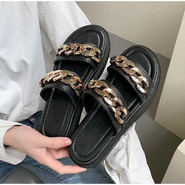 slippers pu leather shoes women summer metal chain thick bottom ladies slides outdoor outside comfortable casual 2021, Black
slippers pu leather shoes women summer metal chain thick bottom ladies slides outdoor outside comfortable casual 2021, Black