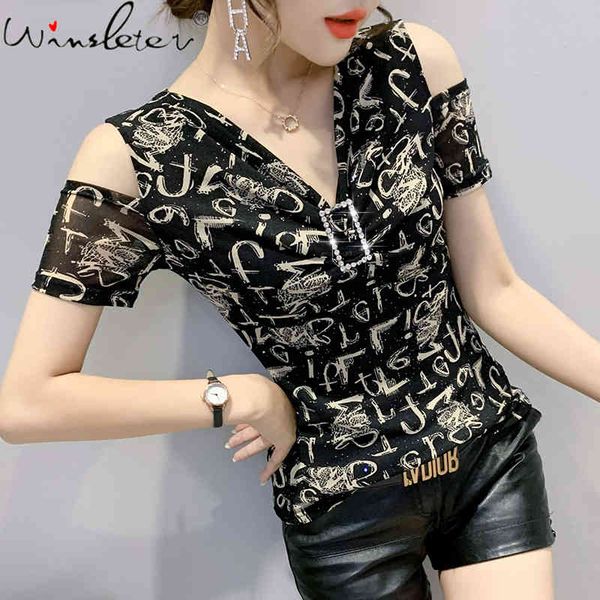 women's t-shirt summer korean clothes mesh pullover fashion print graffiti off shoulder diammonds women slim tees 2021 t, White
women's t-shirt summer korean clothes mesh pullover fashion print graffiti off shoulder diammonds women slim tees 2021 t, White