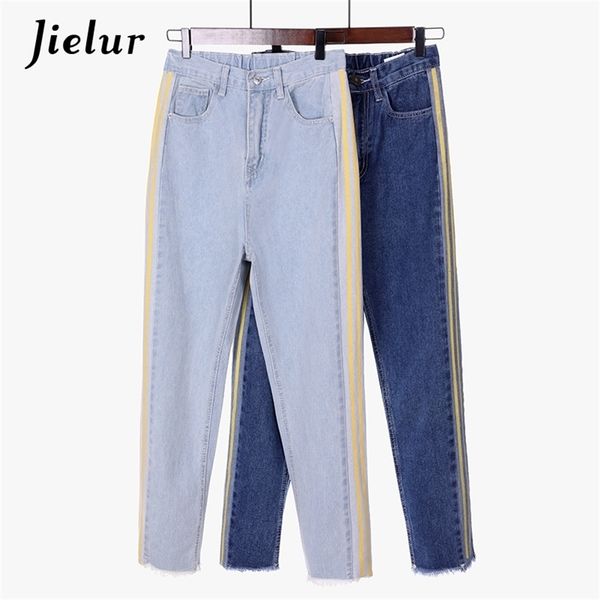 pockets fashion korean jeans women tassel plus size side striped boyfriend blue high waist 210426
pockets fashion korean jeans women tassel plus size side striped boyfriend blue high waist 210426