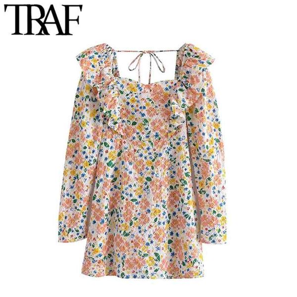 women chic fashion with ruffled floral print mini dress vintage long sleeve side zipper female dresses mujer 210507, Black;gray
women chic fashion with ruffled floral print mini dress vintage long sleeve side zipper female dresses mujer 210507, Black;gray