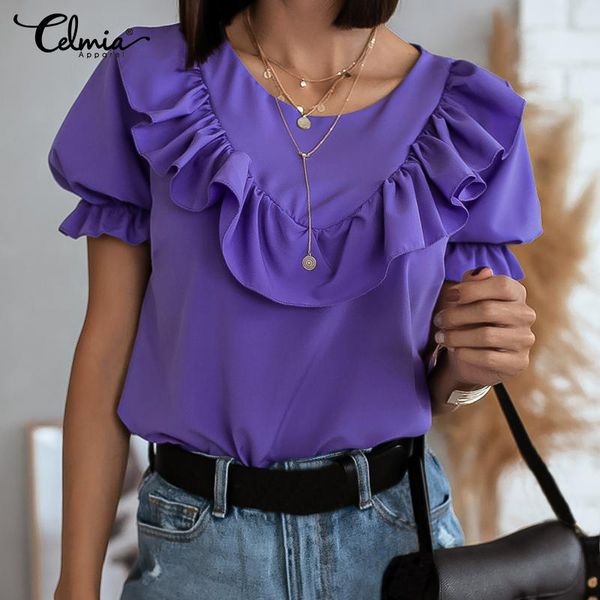 women's blouses & shirts celmia ruffles 2021 summer short sleeve casual loose solid tunic fashion office work blusas femininas, White
women's blouses & shirts celmia ruffles 2021 summer short sleeve casual loose solid tunic fashion office work blusas femininas, White