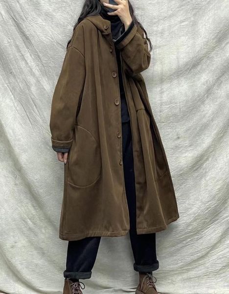 women's trench coats winter fleece women retro large size loose thicker coat 2021 ladies hooded button pocket long, Tan;black
women's trench coats winter fleece women retro large size loose thicker coat 2021 ladies hooded button pocket long, Tan;black