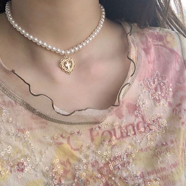 hollow heart cross pendant love choker necklace for women female imitation pearl wedding party couple jewelry, Silver
hollow heart cross pendant love choker necklace for women female imitation pearl wedding party couple jewelry, Silver