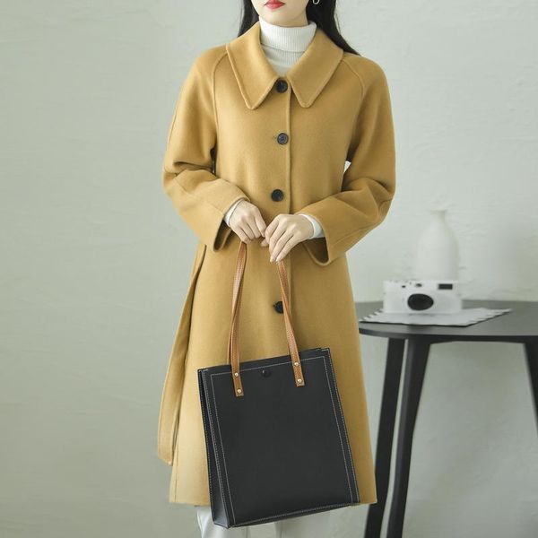 women's wool & blends double-sided nylon coat waist long fashion elegant warm over knee, Black
women's wool & blends double-sided nylon coat waist long fashion elegant warm over knee, Black