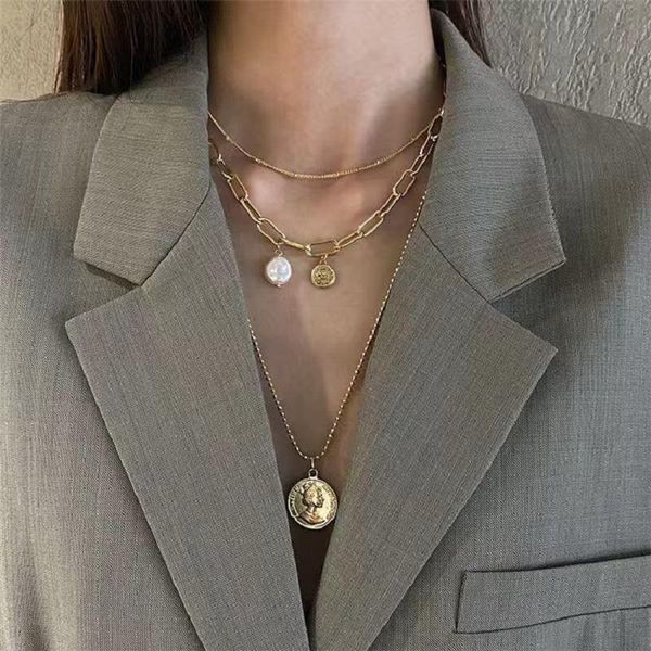 chains 2021 fashion retro necklace multilayer pearl coin pendant chain european and american simple style jewelry women, Silver
chains 2021 fashion retro necklace multilayer pearl coin pendant chain european and american simple style jewelry women, Silver