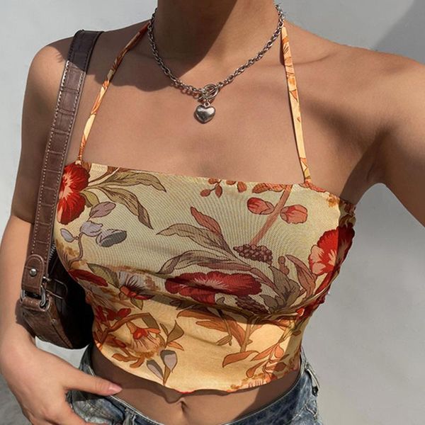 women's tanks & camis 2021 summer fashion street style flower printed mesh lightweight slim cross halter camisole, White
women's tanks & camis 2021 summer fashion street style flower printed mesh lightweight slim cross halter camisole, White