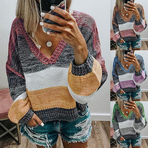 women's sweaters women fashion v-neck color block casual long sleeve loose knitwear for ladies, White;black
women's sweaters women fashion v-neck color block casual long sleeve loose knitwear for ladies, White;black