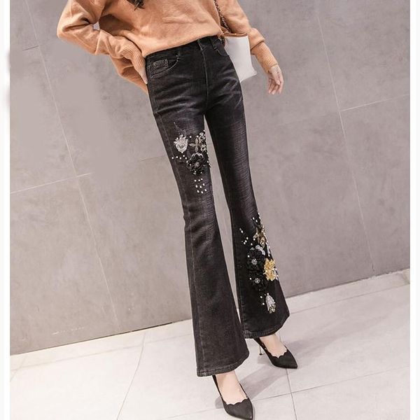 women's jeans women flare black denim pants embroidery skinny slim wide leg, Blue
women's jeans women flare black denim pants embroidery skinny slim wide leg, Blue