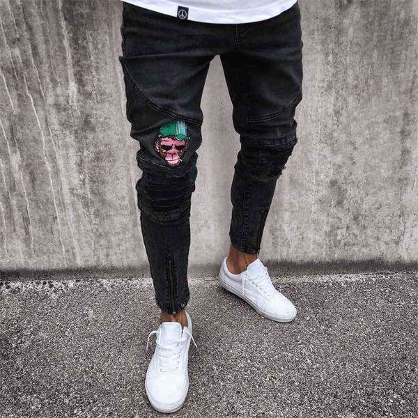 men's jeans fashion mens ny ripped slim fit stretch denim distress frayed boys embroidered patterns pencil trousers, Blue
men's jeans fashion mens ny ripped slim fit stretch denim distress frayed boys embroidered patterns pencil trousers, Blue