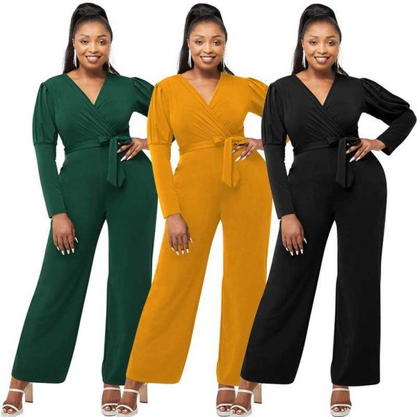 w9322 women's autumn and winter solid color v-neck bubble sleeve personalized casual wide leg jumpsuit, Black
w9322 women's autumn and winter solid color v-neck bubble sleeve personalized casual wide leg jumpsuit, Black