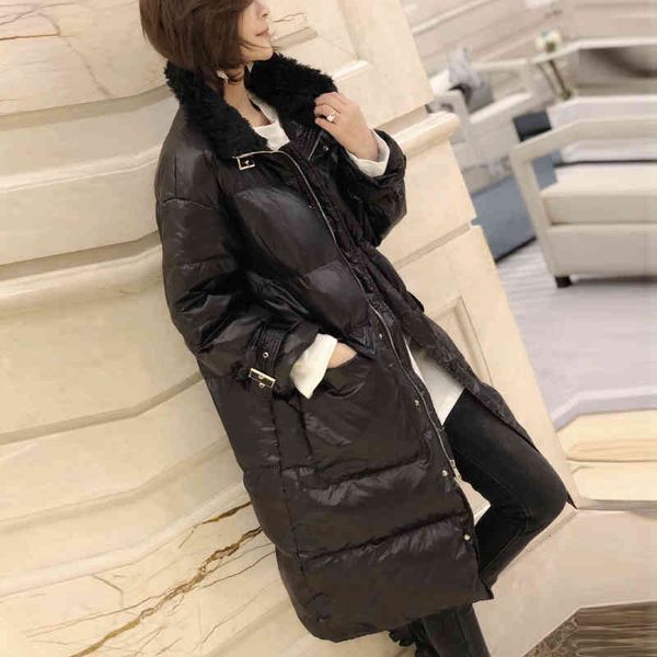 women's down & parkas winter 90% white duck parka women lamb fur turn collar long jackets loose street thick bread outerwear 8m8y, Black
women's down & parkas winter 90% white duck parka women lamb fur turn collar long jackets loose street thick bread outerwear 8m8y, Black