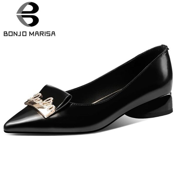 dress shoes bonjomarisa spring med chunky heels office pumps concise shallow genuine leather women pointed toe ol woman, Black 
dress shoes bonjomarisa spring med chunky heels office pumps concise shallow genuine leather women pointed toe ol woman, Black