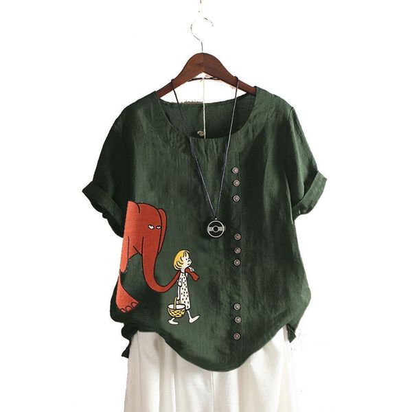 fashionable printed summer round neck womens t shirt short sleeve elephant cartoon retro cotton and linen loose leisure shirts, White
fashionable printed summer round neck womens t shirt short sleeve elephant cartoon retro cotton and linen loose leisure shirts, White