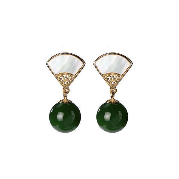 stud 925 sterling silver gold plated hetian jasper fritillary ear studs retro personality fan earring pendant for ladies earrings, Golden;silver
stud 925 sterling silver gold plated hetian jasper fritillary ear studs retro personality fan earring pendant for ladies earrings, Golden;silver