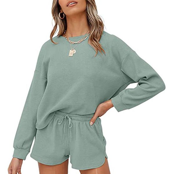 women's tracksuits fashion suit autumn casual round neck pullover solid color long-sleeved shorts waffle two-piece, Gray
women's tracksuits fashion suit autumn casual round neck pullover solid color long-sleeved shorts waffle two-piece, Gray