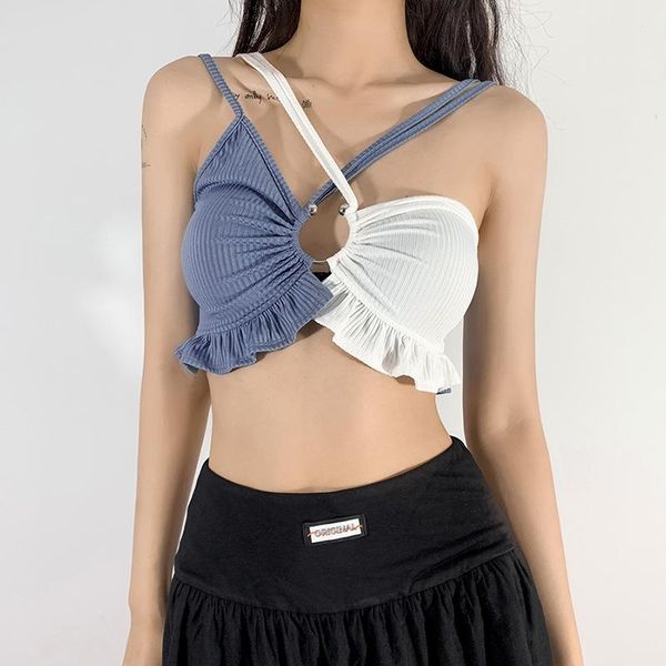 women's tanks & camis rib knit camisole sleeveless spaghetti strap color block front hole ruffle trim crop cami, White
women's tanks & camis rib knit camisole sleeveless spaghetti strap color block front hole ruffle trim crop cami, White