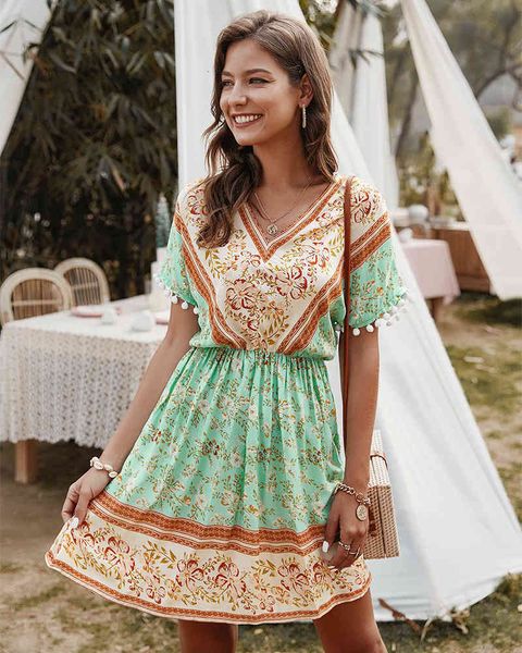 casual dresses women floral print bohemian beach 2021 new spring summer holiday style v-neck pompom short sleeve party sx63, Black;gray
casual dresses women floral print bohemian beach 2021 new spring summer holiday style v-neck pompom short sleeve party sx63, Black;gray