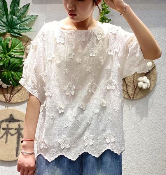 women's blouses & shirts summer 3d solid flower embroidery shirt short sleeve casual wear 252, White
women's blouses & shirts summer 3d solid flower embroidery shirt short sleeve casual wear 252, White