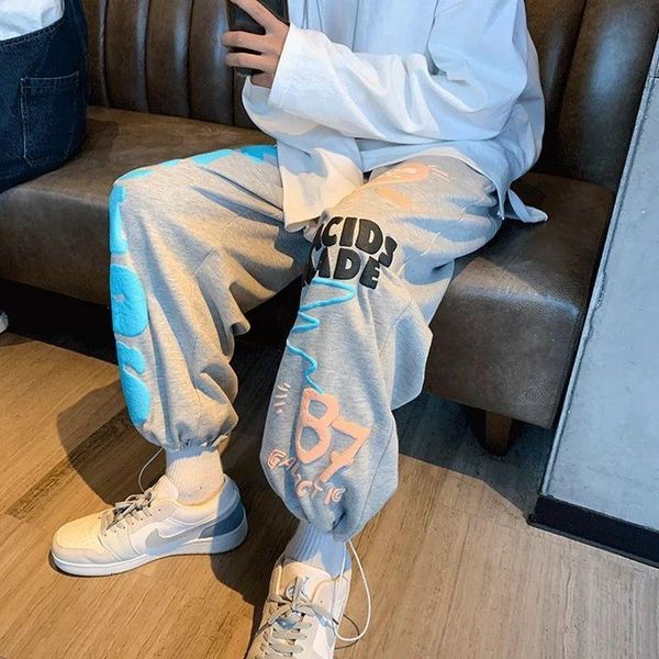 men's pants ins gray sweatpants joggers for men baggy letter print high waist sport oversize straight trousers graffiti pant, Black
men's pants ins gray sweatpants joggers for men baggy letter print high waist sport oversize straight trousers graffiti pant, Black