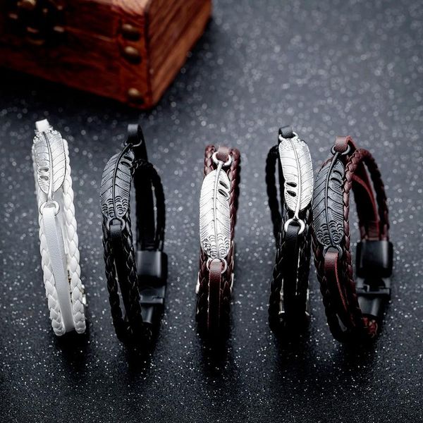 charm bracelets custom signature gift multi-layer hand-woven personality feather leather bracelet wristband fashion all-match wearable unise, Golden;silver
charm bracelets custom signature gift multi-layer hand-woven personality feather leather bracelet wristband fashion all-match wearable unise, Golden;silver