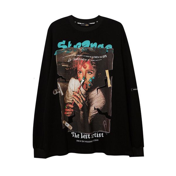 high street fashion brand thin large sweater image printed long sleeve pullover men's loose round neck bottomed top, Black
high street fashion brand thin large sweater image printed long sleeve pullover men's loose round neck bottomed top, Black
