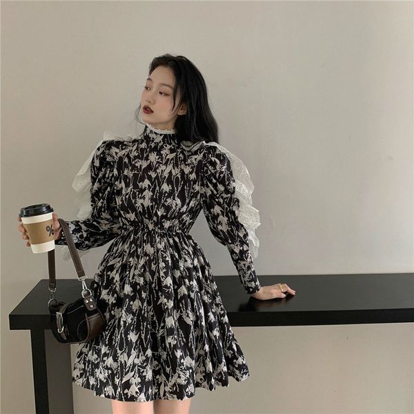 spring autumn vintage vestidos stand collar lace ruffles korean woman dresses high waist mini dress print 19377 210415, Black;gray
spring autumn vintage vestidos stand collar lace ruffles korean woman dresses high waist mini dress print 19377 210415, Black;gray