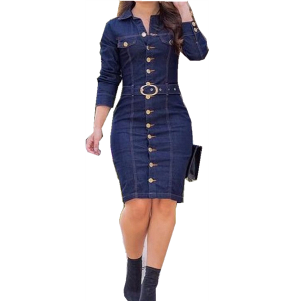wepbel denim dress women long sleeved casual lapel collar elegant solid color high waist knee-length dress single breasted jeans, Black;gray
wepbel denim dress women long sleeved casual lapel collar elegant solid color high waist knee-length dress single breasted jeans, Black;gray