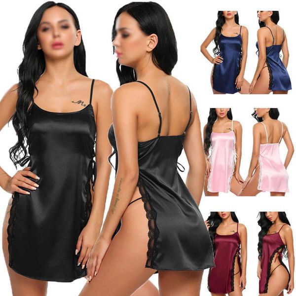 women sleepwear satin silk nightgown babydoll lace robes sleep dress side slit, Black;red
women sleepwear satin silk nightgown babydoll lace robes sleep dress side slit, Black;red