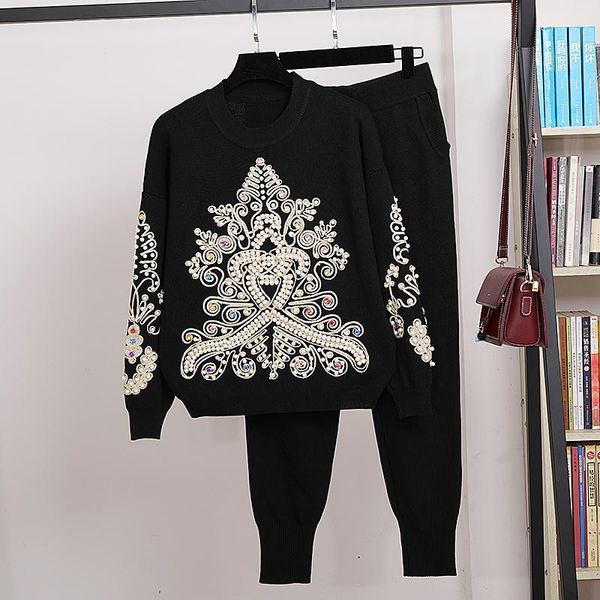 women's two piece pants fashion black knitted tracksuit outfits women 2pc loose beading embroidery pullover sweater pencil knit 2 set f, White
women's two piece pants fashion black knitted tracksuit outfits women 2pc loose beading embroidery pullover sweater pencil knit 2 set f, White