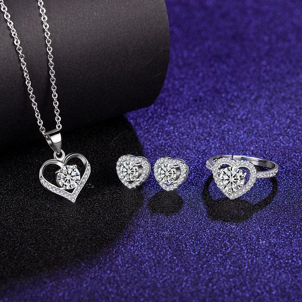 one heart s925 sier mosang main stone ring pendant earrings princs love bag set, Silver
one heart s925 sier mosang main stone ring pendant earrings princs love bag set, Silver