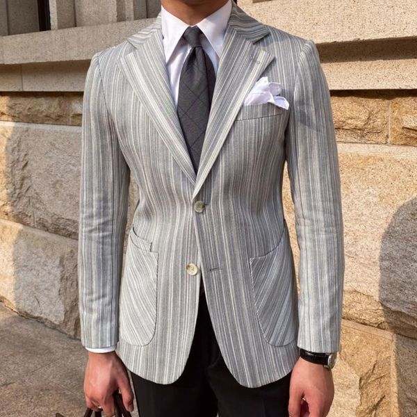 men's suits & blazers mens blazer grey striped wide collar design england retro fashion casual slim fit business suit jacket elegant we, White;black
men's suits & blazers mens blazer grey striped wide collar design england retro fashion casual slim fit business suit jacket elegant we, White;black