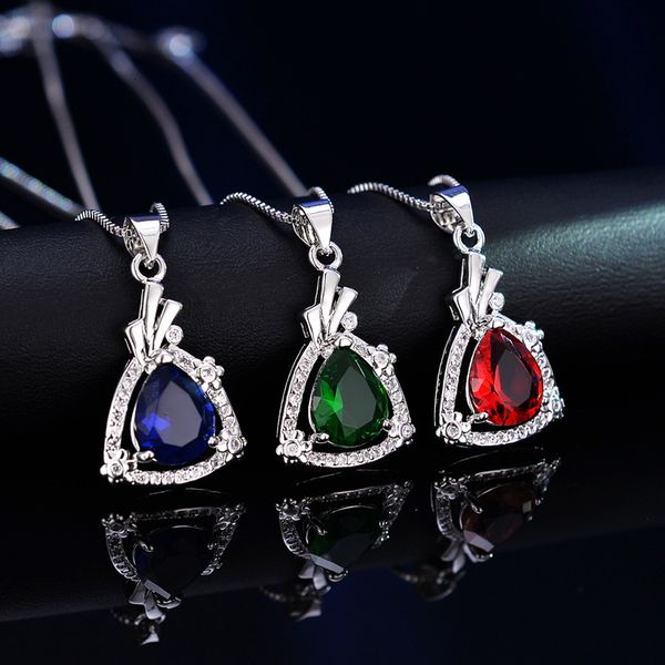 925 sterling sier necklace pendant women's luxury blue, red and green 18k platinum plated pendant with diamond micro, White
925 sterling sier necklace pendant women's luxury blue, red and green 18k platinum plated pendant with diamond micro, White