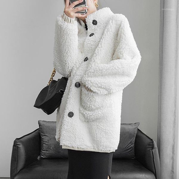 women's wool & blends elegant white coat women 2021 autumn winter warm jacket female plush overcoat ladies solid casual outerwear thick, Black
women's wool & blends elegant white coat women 2021 autumn winter warm jacket female plush overcoat ladies solid casual outerwear thick, Black
