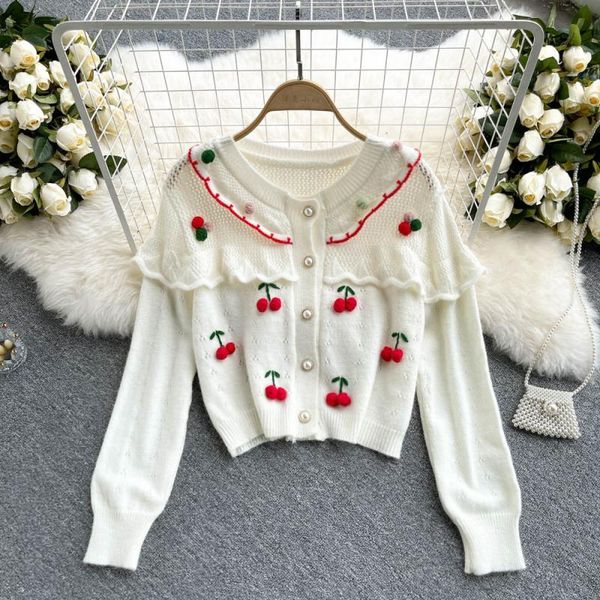 women's knits & tees singreiny sweet cherry knitted cardigan female college style long sleeve sweater autumn winter design hollow korea, White
women's knits & tees singreiny sweet cherry knitted cardigan female college style long sleeve sweater autumn winter design hollow korea, White